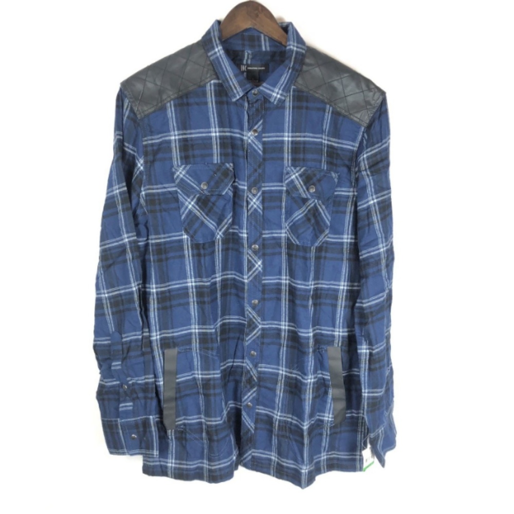 New INC Mens Shirt Large Blue Plaid Flannel Button